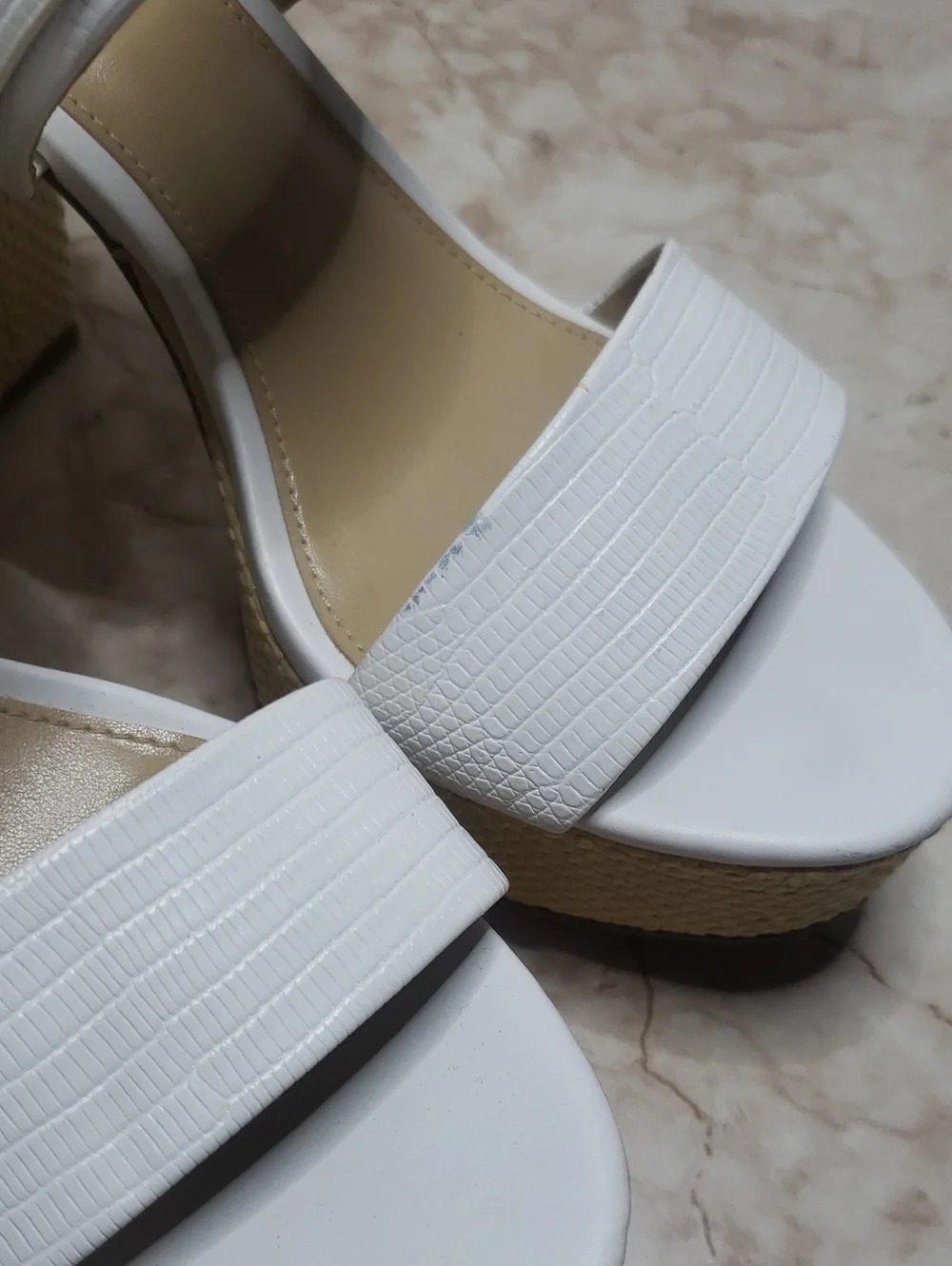 Michael Kors White Platform Sandals with Gold MK Hardware 7.5